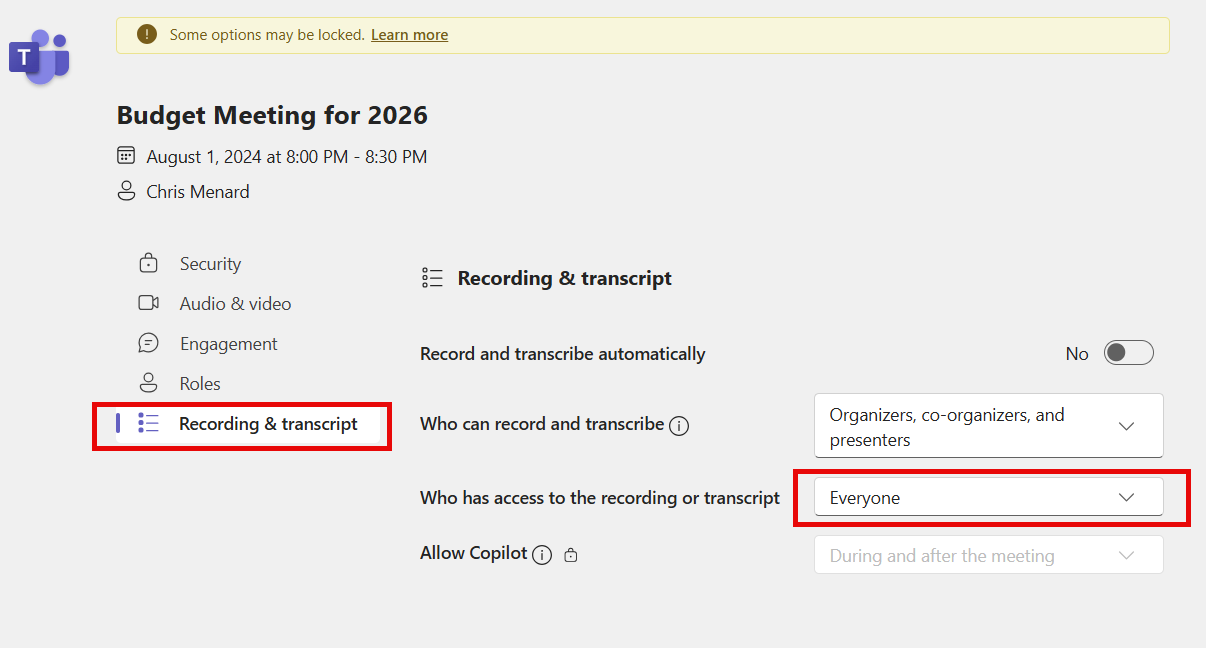 Teams - Recording and transcript Teams - Recording and transcript