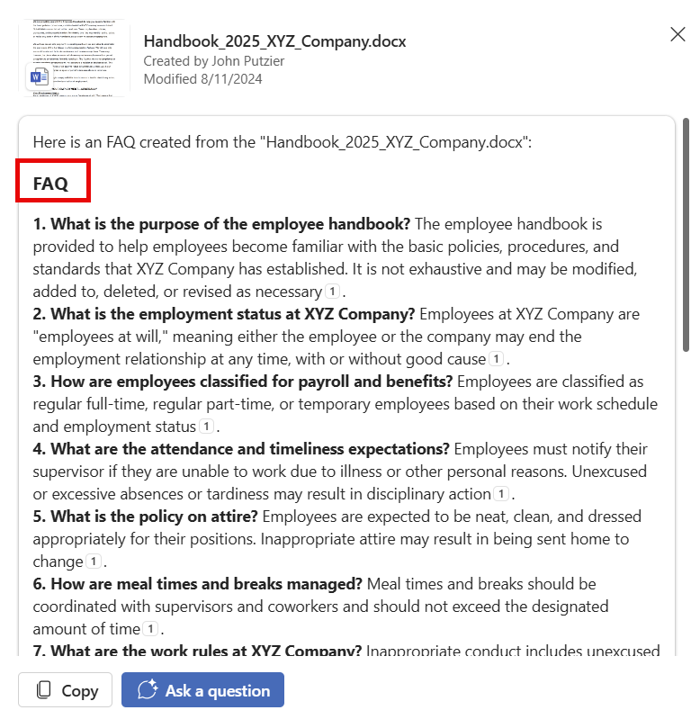 Create an FAQ with Copilot in OneDrive Create an FAQ with Copilot in OneDrive