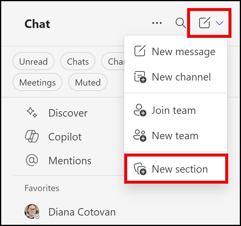 Teams Create a new section Teams Create a new section