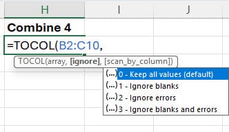 TOCOL Function - Ignore Blanks