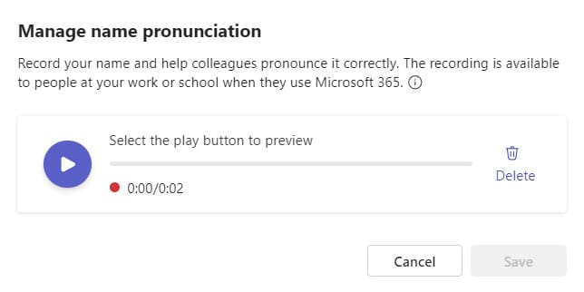 Record your name pronunciation in MS Teams Record your name pronunciation in MS Teams