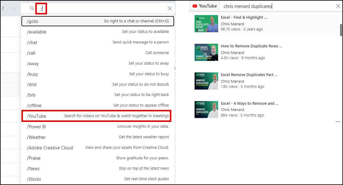Image on Left - forward slash and YouTube selected. right - Chris Menard duplicates Image on Left - forward slash and YouTube selected. right - Chris Menard duplicates