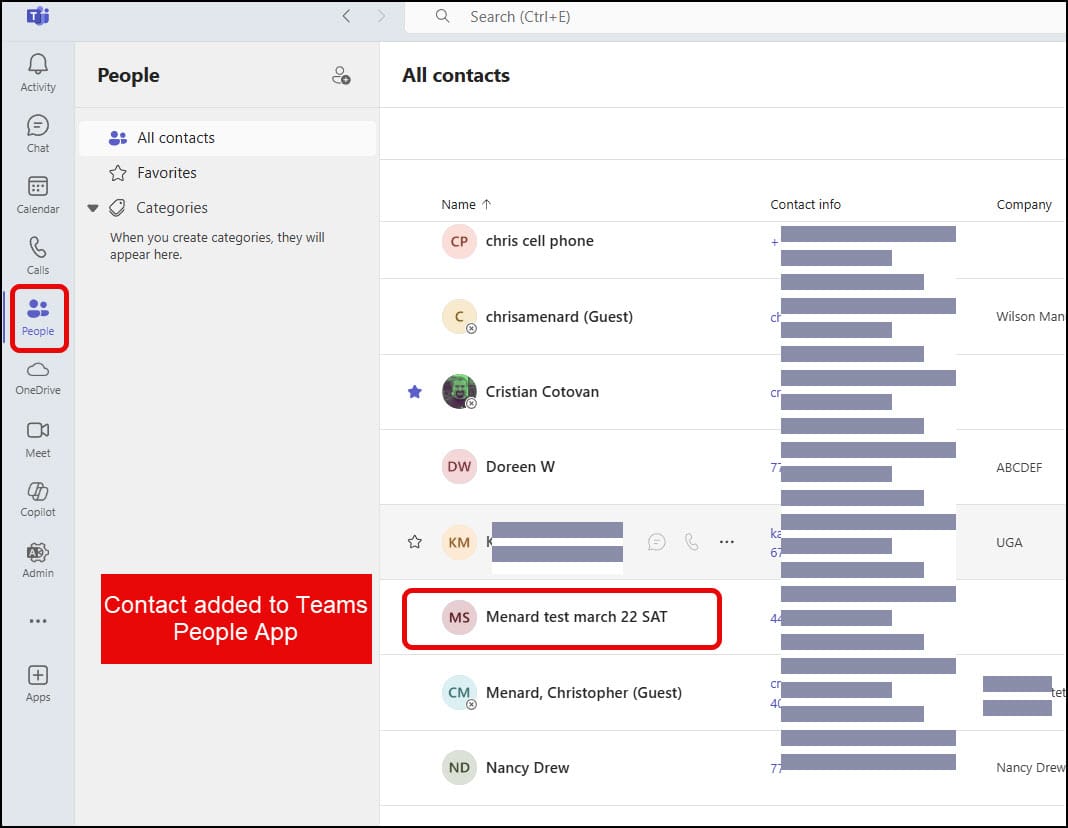 Contact added to Teams People App