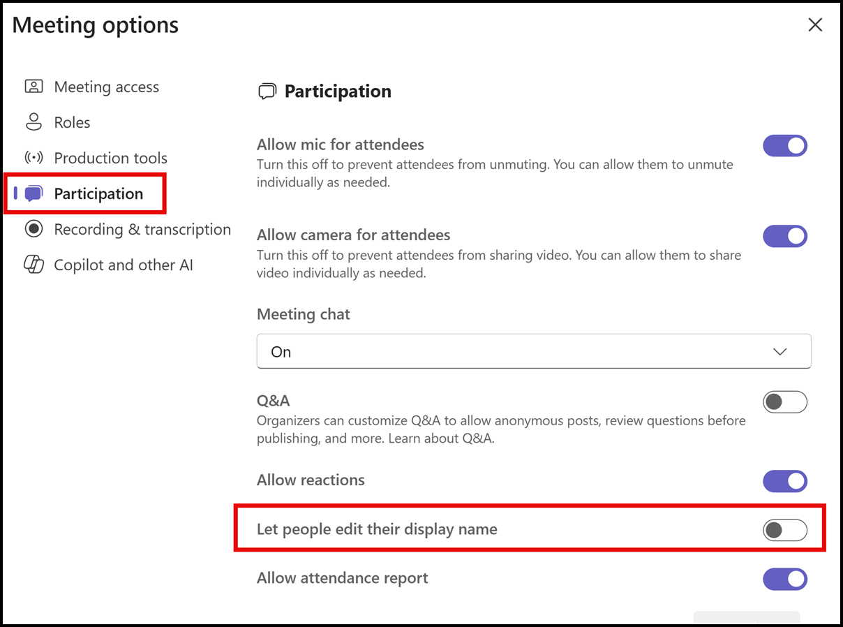 Meeting Options in Teams - Let people edit their display name Meeting Options in Teams - Let people edit their display name