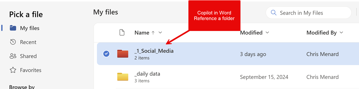 Microsoft Copilot for Word: How to Reference a Folder