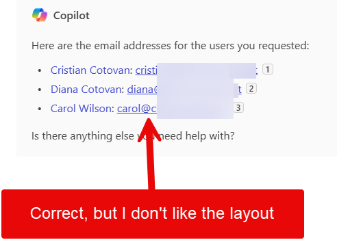 M365 Copilot returns emails from names M365 Copilot returns emails from names