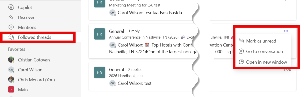 Followed Threads Options Followed Threads Options