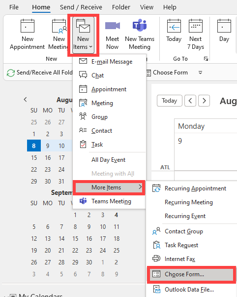 Choose Form in Outlook Choose Form in Outlook