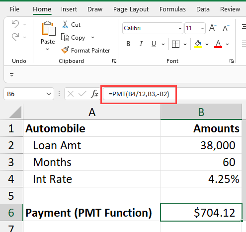 Payment function in Excel