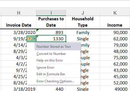 Green triangle in Excel Green triangle in Excel