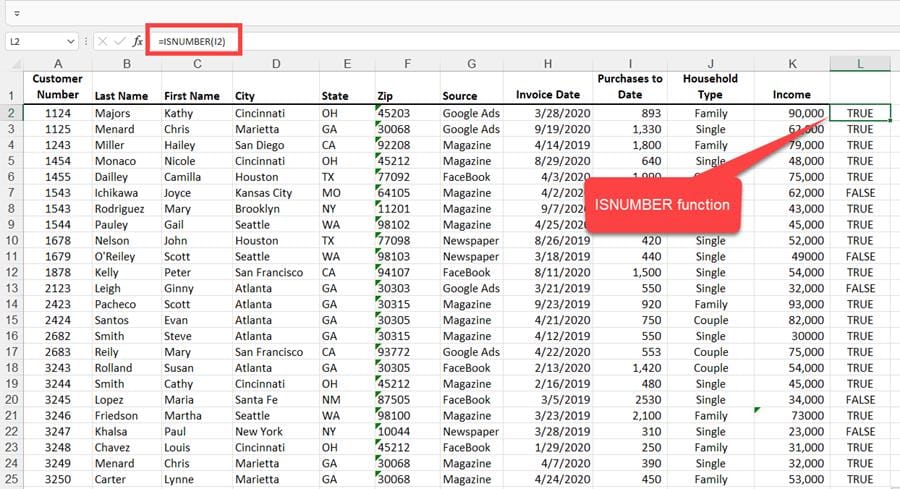 ISNUMBER function - true or false ISNUMBER function - true or false