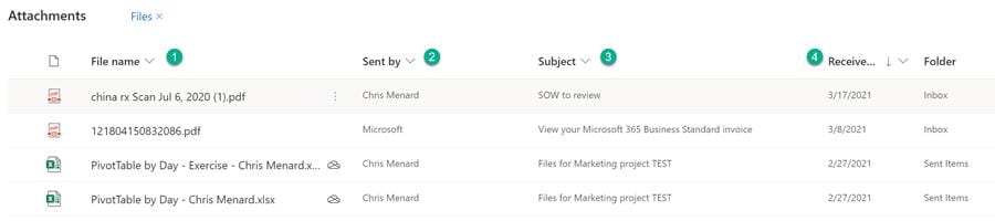 File view in Outlook - four fields you can sort File view in Outlook - four fields you can sort