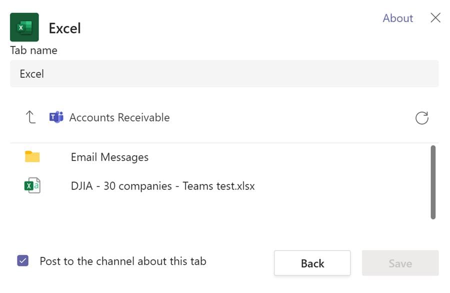 Add Excel as a tab in Teams channel Add Excel as a tab in Teams channel