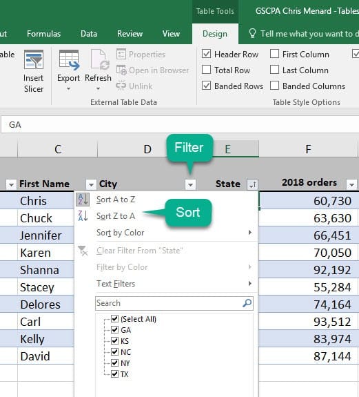 Filter sort table Filter sort table