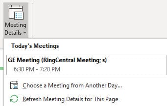 Meeting details in OneNote Meeting details in OneNote