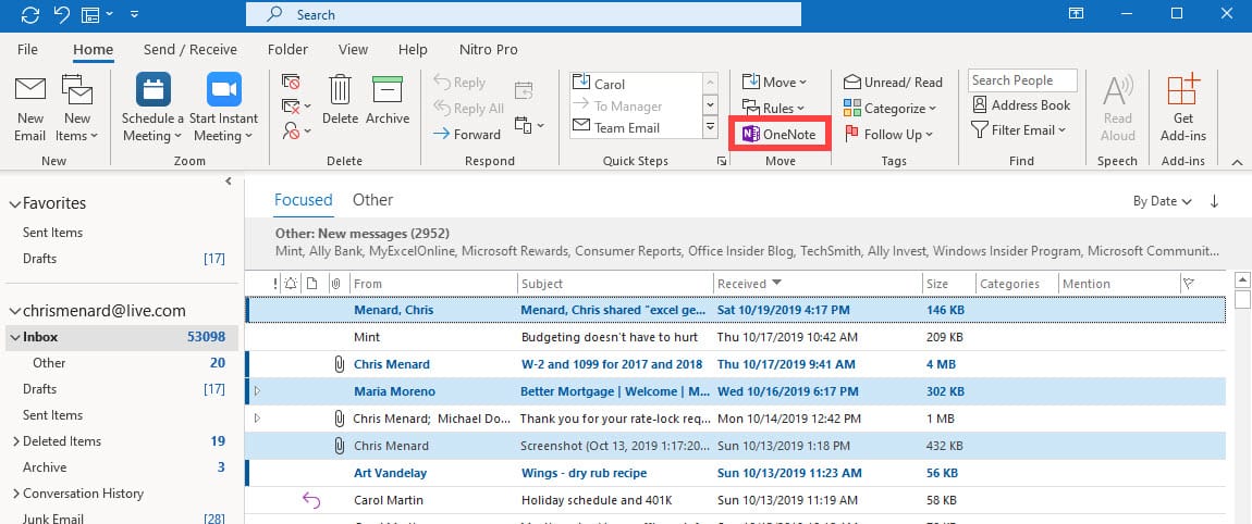 Select e-mails in Outlook to send to OneNote Select e-mails in Outlook to send to OneNote