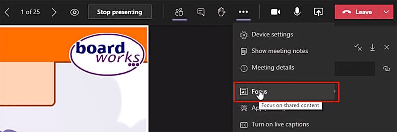 Focus mode in Teams Meetings to help users focus on the presentation Focus mode in Teams Meetings to help users focus on the presentation
