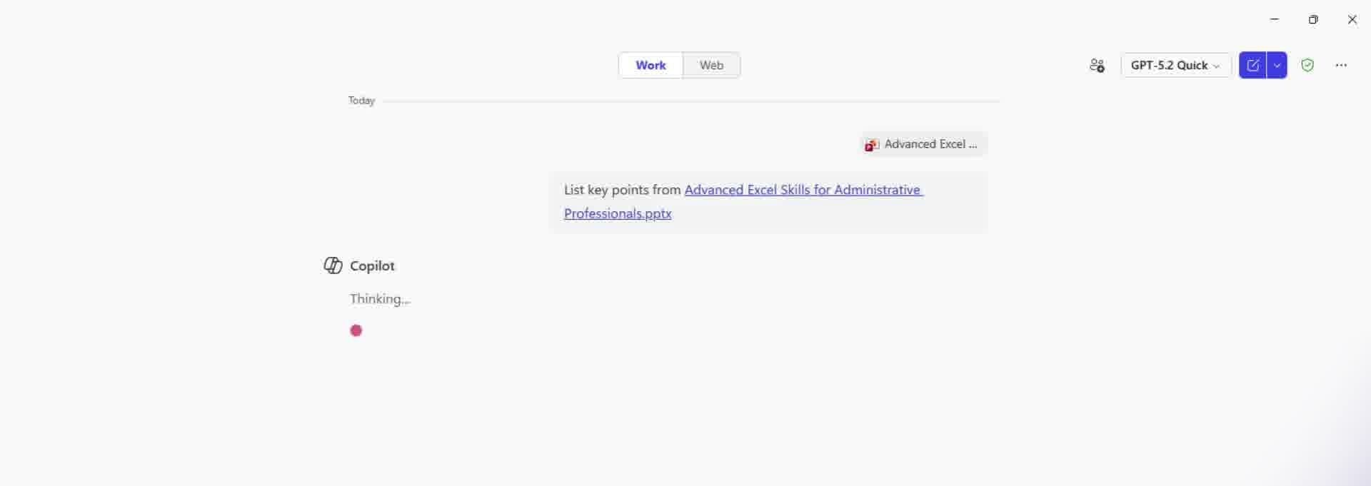 Copilot processing a prompt from a PowerPoint file and generating a response