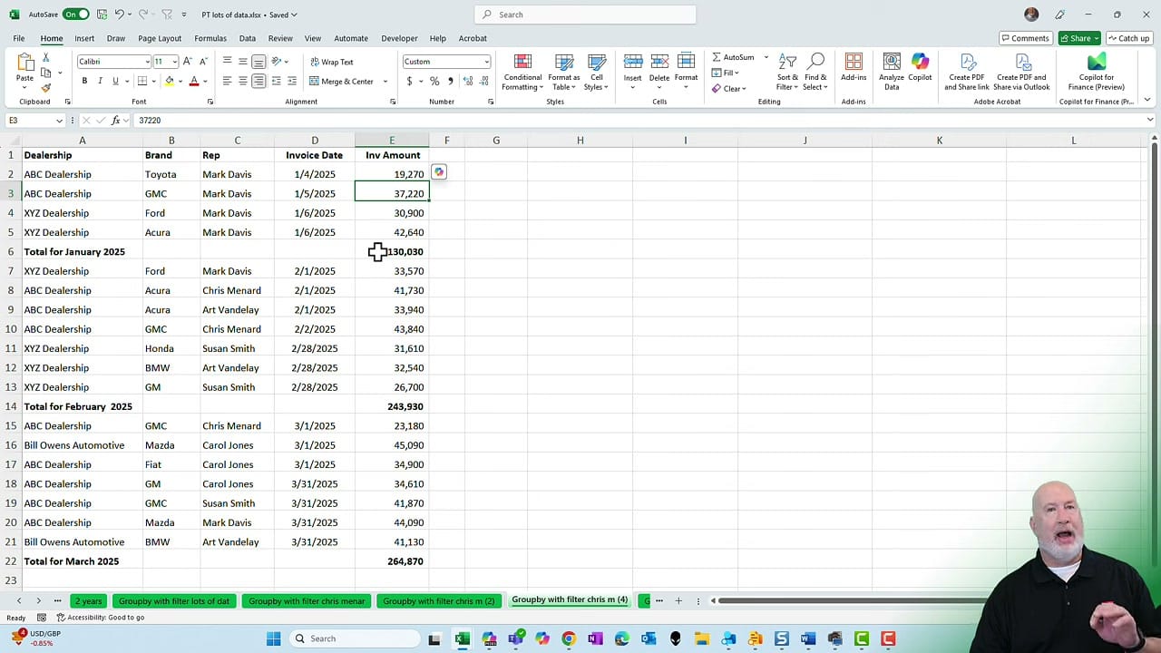 Excel clean data after removing formula rows with status bar showing correct sum