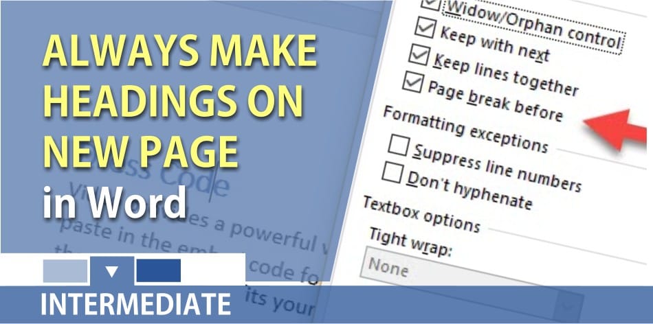 Word - make headings 1 always show on a new page using Page break before setting