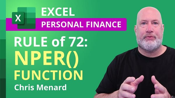 The Rule of 72 explained using Excel and the NPER Function